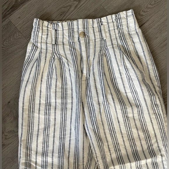 Madewell Size 4 Linen-Cotton Paperbag Pants Dark Baltic Stripe - Picture 3 of 7